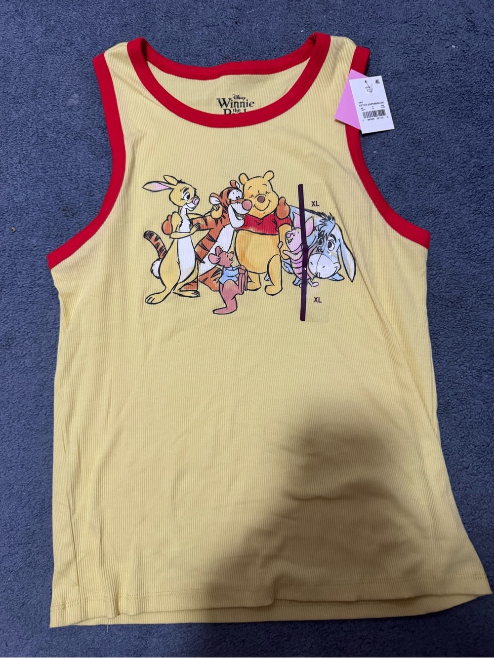 Disney Winnie the Pooh Yellow Tank Top with Red Trim